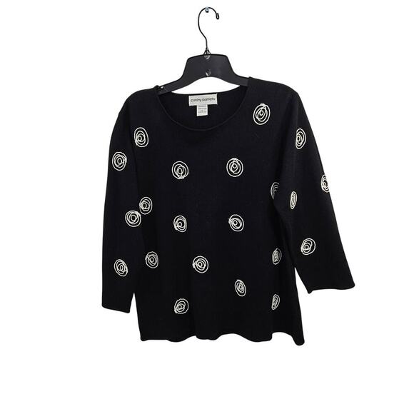 Cathy Daniels Sweaters - Geometric Swirl Embroidery Black Sweater 3/4 sleeves Size Large